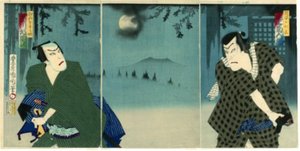 Onoe Kikugorō V as Daiba no Jinzō and Ichikawa Sadanji I as Itamiya Jubei by Toyohara Kunichika