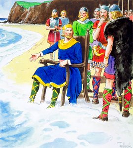King Canute failing to hold back the waves by Trelleek