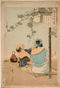A Couple Enjoying the Flowering Evening Face Arbor by Tsukioka Yoshitoshi