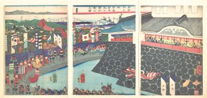 Hideyoshi and His Troops Leaving Nagoya Camp (Mashiba Hideyoshi kō nagoya jin saki te no shoshō kuridashi no zu) by Tsukioka Yoshitoshi