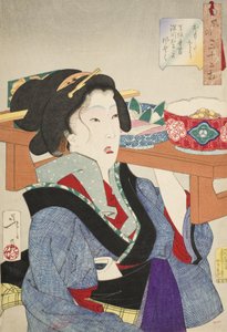 Looking Weighed Down: The Manner of a Waitress at Fukagawa in the Tenpō Era by Tsukioka Yoshitoshi