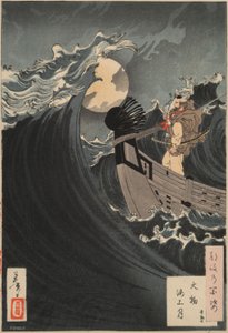 One Hundred Aspects of the Moon #12: Benkei Calming the Waves at Daimotsu Bay by Tsukioka Yoshitoshi