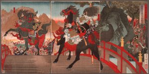 Zhang Fei on the Long Sloped Bridge Turning Away One Million Wei Troops with a Powerful Stare by Tsukioka Yoshitoshi