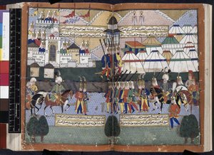 Add. 22011, ff.81v-82, Ottoman army of Lala Mustafa Pasha parading before the walls of Tiflis from 