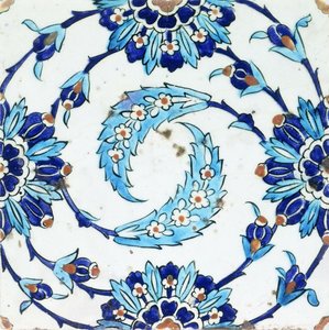 An Iznik Pottery Tile, with a Spiralling Floral Motif, Early 17th Century by Turkish School