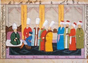 Ottoman Miniature Depicting an European Ambassador at the Topkapi Palace Court, Manuscript, Turkey by Turkish School