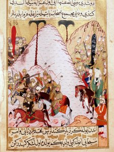 The Prophet Muhammad during the siege of Mecca. Turkish Miniature of the 18th century. Topkapi Palace Istanbul Turkey by Turkish School