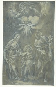 The Holy Family Walking Under God the Father and the Holy Spirit by Ubekendt