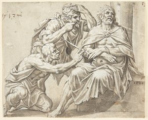 The Seated Christ Crowned with Thorns Mocked by Two Executioners, One Standing, the Other Kneeling to the Left by Ubekendt