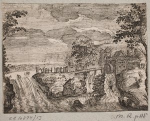 River with Rapids and a Watermill by Ubekendt
