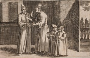 Interior with Four Standing Figures, Including Two Dwarfs?