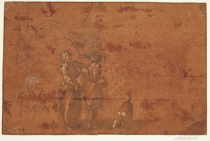 Woman and Man with Dog; Studies of Various Animals by Ubekendt
