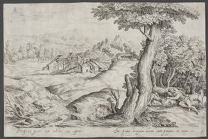 Landscape with a Town and a Sleeping Shepherd by Ubekendt
