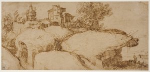 Rocky Landscape with Buildings and a Shepherd with His Flock