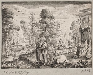 Forest Scene with Men on the Bank of a Stream by Ubekendt