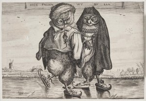 Two Dressed Owls Skating by Ubekendt