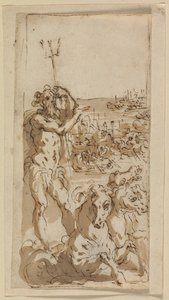 Neptune Indicating a Naval Battle in the Background by Ubekendt Ubekendt