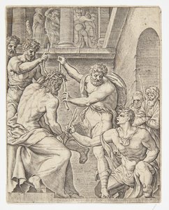 The Crowning with Thorns by Ubekendt efter Dirck Volckertsz. Coornhert efter Maarten van Heemskerck