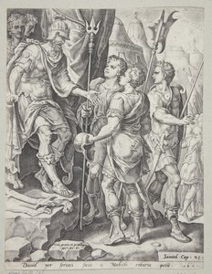 David Sending His Messengers to Nabal by Ubekendt efter Maarten van Heemskerck