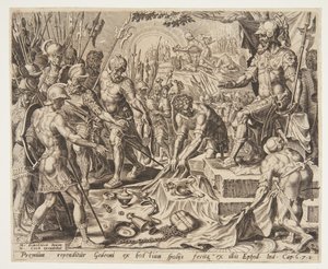 Gideon Receiving a Share from the Spoils by Ubekendt efter Maarten van Heemskerck