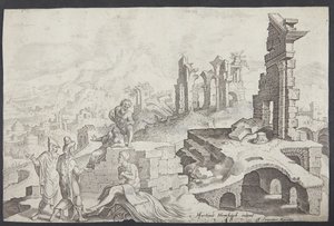 Job on the Dunghill with His Wife and Three Friends by Ubekendt efter Maarten van Heemskerck