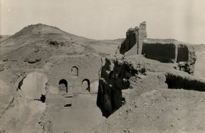 Large keep (qasr) of Monastery of St Simeon, view of passageway before its excavation, Aswan, Egypt