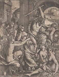 Hercules chasing Avarice from the Temple of the Muses by Ugo da Carpi