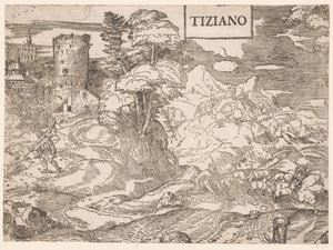 Landscape with a Shepherd by Ugo da Carpi