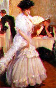 Lady With a Fan in a Restaurant by Ulisse Caputo