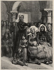 A sermon in a church in Brittany, drawing by M.U. Loot. Engraving in 