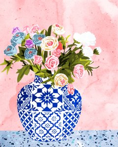 Blue Vase Blooms by Uma Gokhale