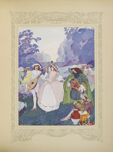 There were shepherds and shepherdesses dancing to the sound of flutes and bagpipes, illustration from 