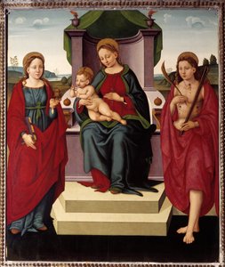 Madonna in Throne Between St Magdalene and Sebastian by Umbrian School
