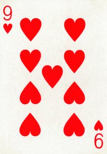 9 of Hearts from a deck of Goodall & Son Ltd. playing cards by Unbekannt