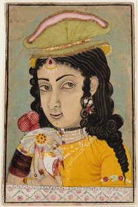 A European Lady Holding a Bottle and Cup