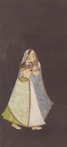 A Lady Walking at Night Holding an Oil Lamp