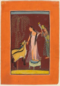 A Lady with Attendant and a Pair of Deer