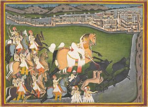 A Prince Hunting Boars with His Retinue