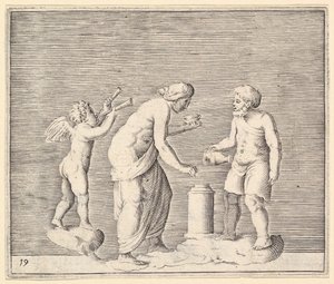 A Woman and Man Sacrificing in the Presence of Cupid by Unbekannt