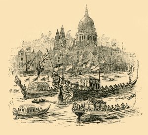 A grand procession of decorated barges from Whitehall to Limehouse, 1907 by Unbekannt