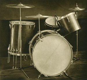 A set of percussion instruments drums and cymbals of Czechslovak manufacture by Unbekannt