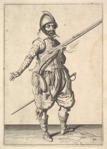 A soldier on guard freeing his right hand, from the Marksmen series, plate 37 by Unbekannt