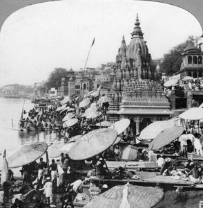 A Temple and Ghats on the Ganges at Benares, Varanasi, India by Unbekannt