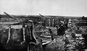 Abandoned British trenches and guns at Maubeuge