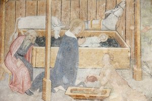 Abondance Abbey Church fresco: Nativity Scene, Abondance, France by Unbekannt
