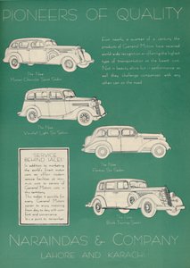 Advertisement for Naraindas & Company, suppliers of motor cars