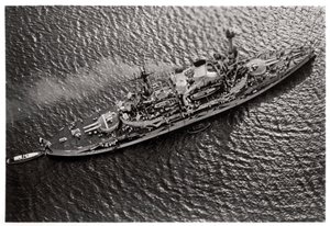 Aerial view of the German battleship SMS Schlesien, from a Zeppelin, c1931-1933 by Unbekannt