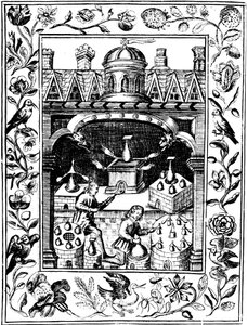 Alchemical Laboratory Showing Various Forms of Furnace and Vessels