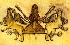 Alexander the Great in a chariot pulled by winged griffins by Unbekannt