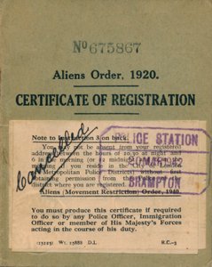 Aliens Order, Certificate of Registration